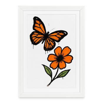 Butterfly and Blossom Graffiti - Framed poster (27 × 37 cm) - white - Front