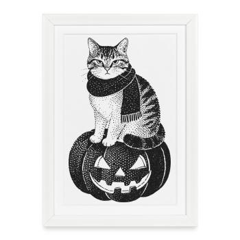 Ill-tempered Halloween cat - Framed poster (27 × 37 cm) - white - Front