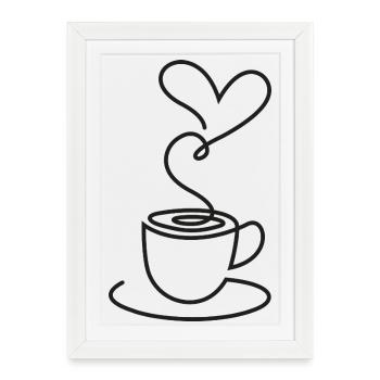 Croquis de thé avec fumée de cœur – Motif romantique - Affiche encadrée (27 × 37 cm) - blanc - Devant