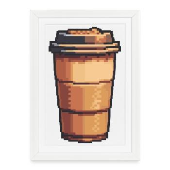 Tasse à café Pixel Art - Affiche encadrée (27 × 37 cm) - blanc - Devant