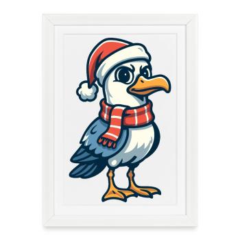 Seagull with Christmas Hat - Framed poster (27 × 37 cm) - white - Front