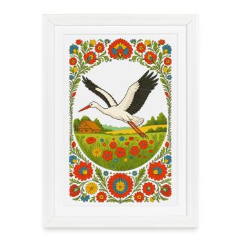 Polish Folk Stork Floral Artwork - Framed poster (27 × 37 cm) - white - Front