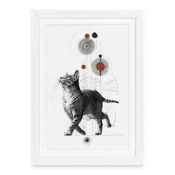 Mystical cat in the geometry universe - Framed poster (27 × 37 cm) - white - Front
