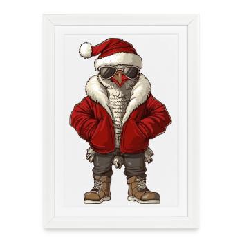 Dinde Noël Hiver - Affiche encadrée (27 × 37 cm) - blanc - Devant