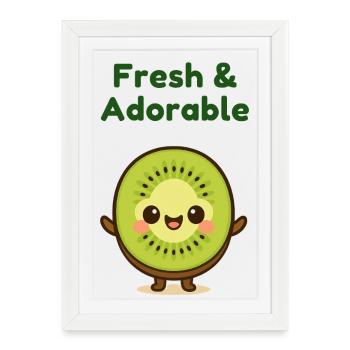 Kiwi frais Kawaii mignon - Affiche encadrée (27 × 37 cm) - blanc - Devant