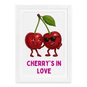 Duo de dessins animés amoureux des cerises - Affiche encadrée (27 × 37 cm) - blanc - Devant