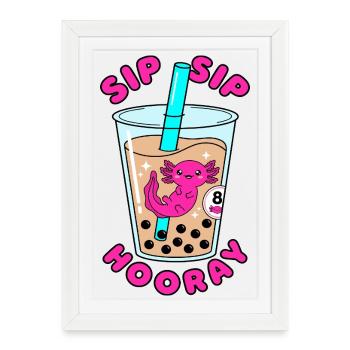 Sip Sip Hooray 8th Birthday Axolotl Bubble Tea - Framed poster (27 × 37 cm) - white - Front