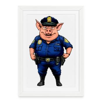 Police des cochons - Affiche encadrée (27 × 37 cm) - blanc - Devant