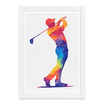 Le swing coloré du golfeur - Affiche encadrée (27 × 37 cm) - blanc - Devant