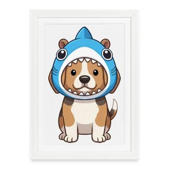 Cartoon Dog Beagle Mignon Carnaval Brésil - Affiche encadrée (27 × 37 cm) - blanc - Devant