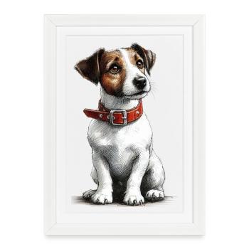 Jack Russel Terrier - Affiche encadrée (27 × 37 cm) - blanc - Devant