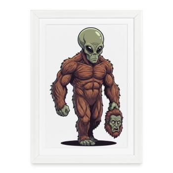 Bigfoot, Extraterrestre Sasquatch OVNI Science-fiction - Affiche encadrée (27 × 37 cm) - blanc - Devant