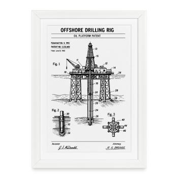 Offshore Drilling Rig Blueprint T-Shirt - Framed poster (27 × 37 cm) - white - Front
