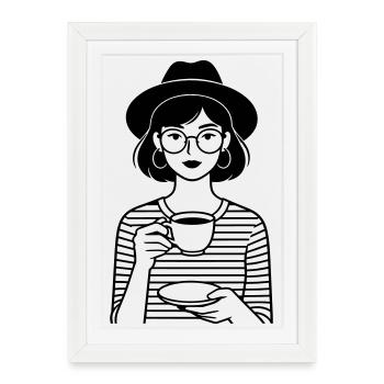 fille de la hanche au café - Affiche encadrée (27 × 37 cm) - blanc - Devant
