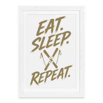 Sports d’hiver Vacances de ski Skieurs Piste de ski Silhouett - Affiche encadrée (27 × 37 cm) - blanc - Devant