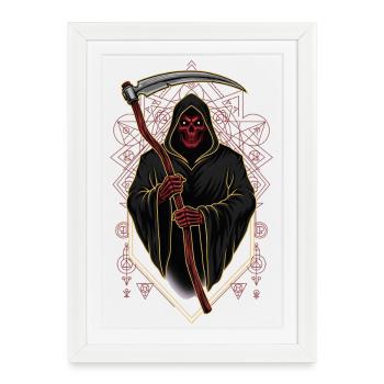 Masque de Démon Démoniaque, Fantasy de Mort, Satan Halloween - Affiche encadrée (27 × 37 cm) - blanc - Devant