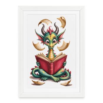 Book Dragon Dragon with Book Shirt - Framed poster (27 × 37 cm) - white - Front