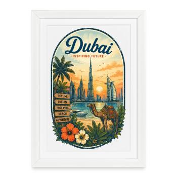 Affiche rétro de la Skyline de Dubaï - Affiche encadrée (27 × 37 cm) - blanc - Devant