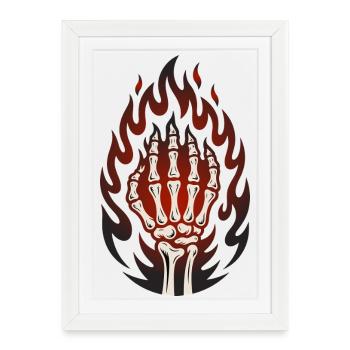 Main Squelette Enflammée - Affiche encadrée (27 × 37 cm) - blanc - Devant