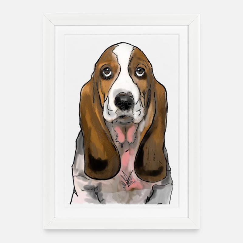 Basset - Gerahmtes Poster (27 × 37 cm) - Weiß