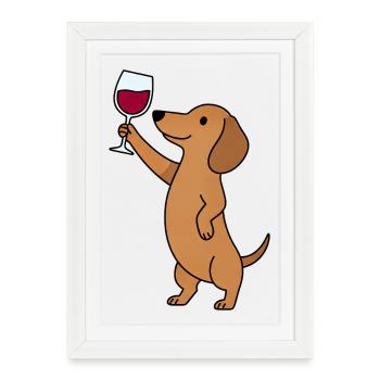 Teckel, amoureux du vin, maman de chien viennoise - Affiche encadrée (27 × 37 cm) - blanc - Devant