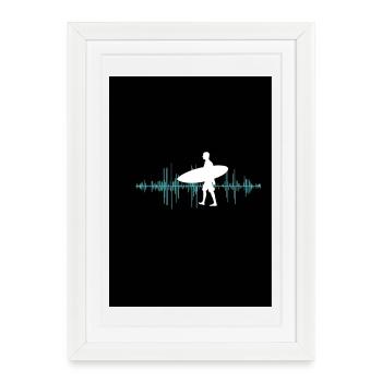 Surfer silhouette with sound wave layout - Framed poster (27 × 37 cm) - white - Front