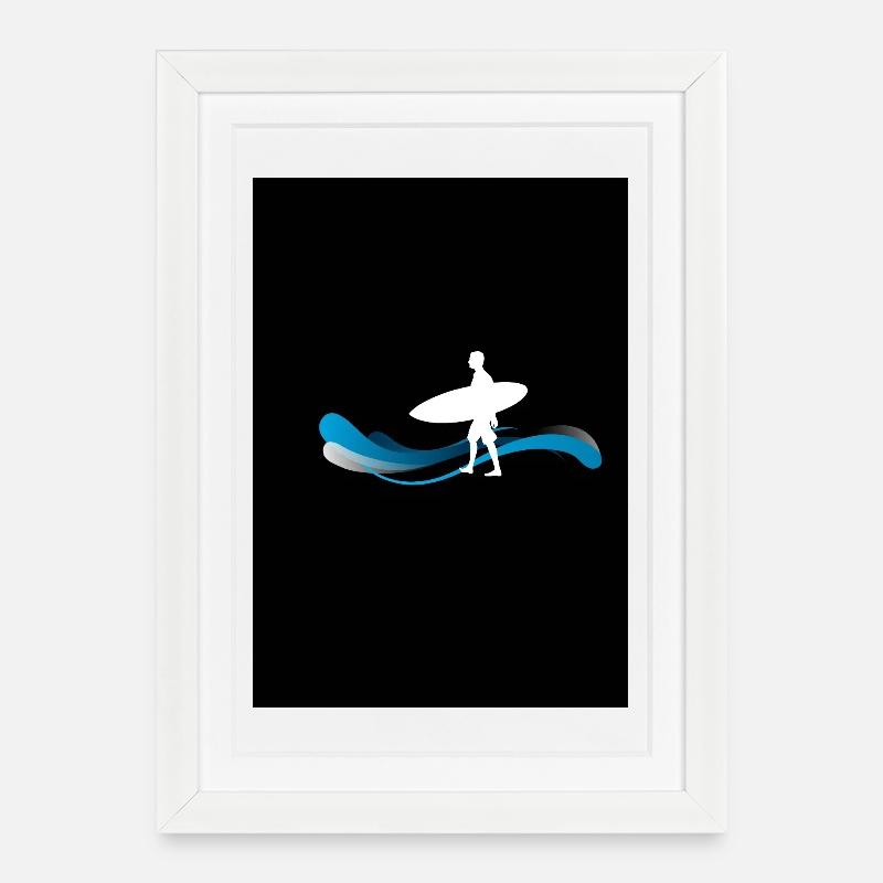 Surfer Silhouette auf Wellen - Gerahmtes Poster (27 × 37 cm) - Weiß