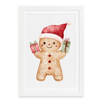 Lebkuchenmann mit Geschenken - Gerahmtes Poster (27 × 37 cm) - Weiß - Vorne