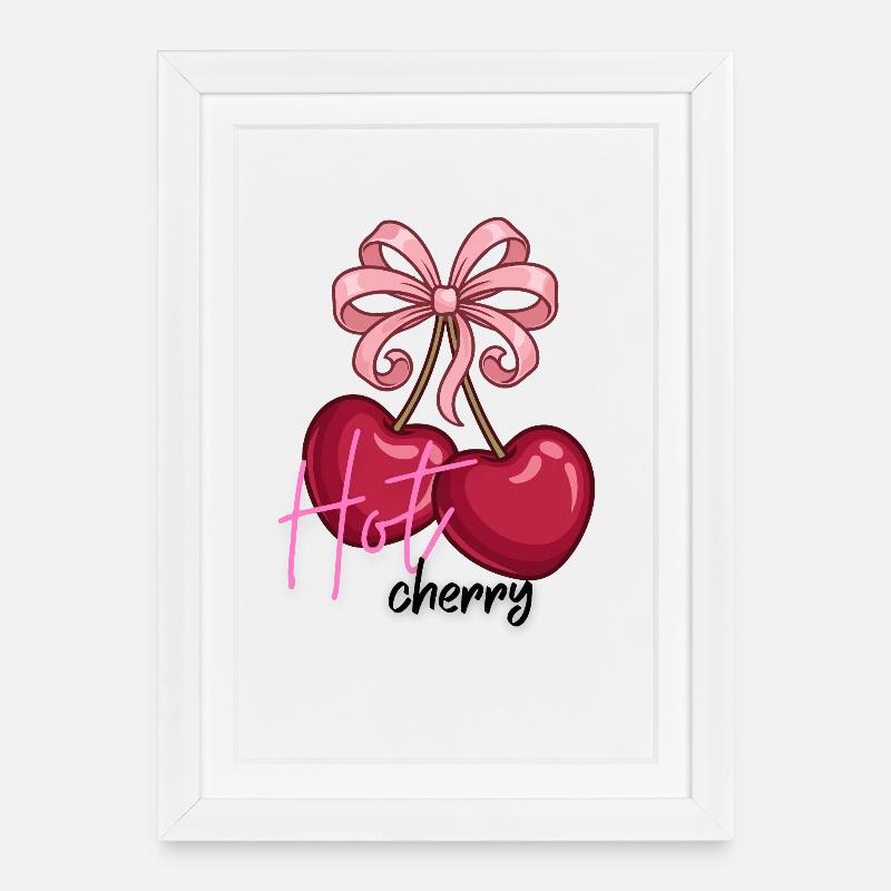 Cherry hearts with bow - Framed poster (27 × 37 cm) - white