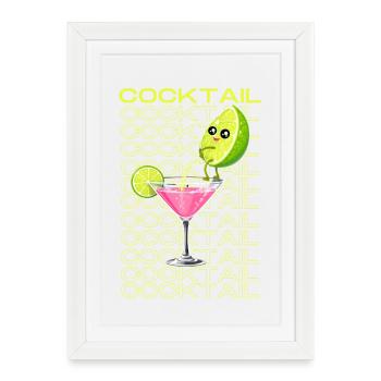 Dessin animé cocktail au néon limonade - Affiche encadrée (27 × 37 cm) - blanc - Devant