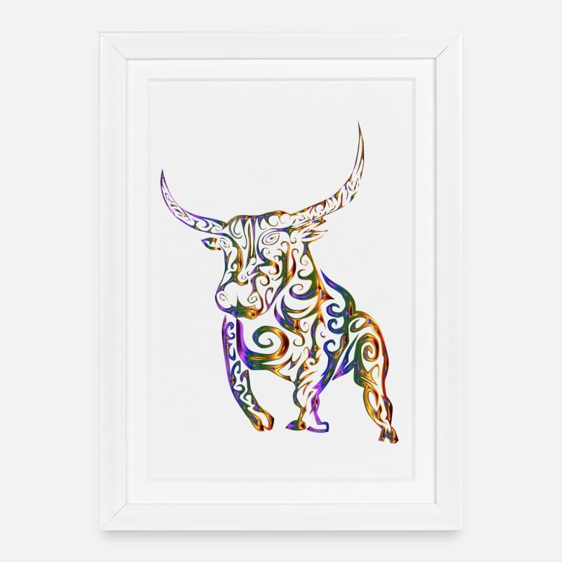 Stier - Gerahmtes Poster (27 × 37 cm) - Weiß