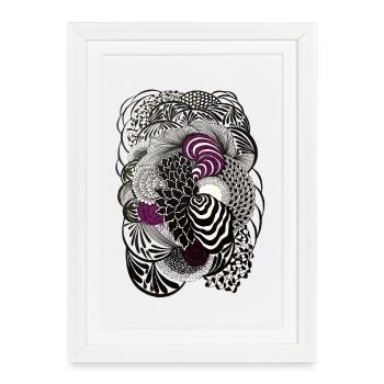 Spirale florale noire et blanche - Affiche encadrée (27 × 37 cm) - blanc - Devant
