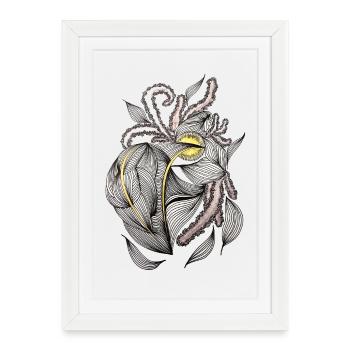 Leaf line with gold accent - Framed poster (27 × 37 cm) - white - Front