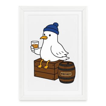 Mouette au whisky en hiver - Affiche encadrée (27 × 37 cm) - blanc - Devant