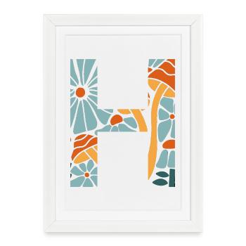 Lettre h fleurs groovy idée cadeau  - Affiche encadrée (27 × 37 cm) - blanc - Devant