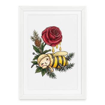 Honey Bee Dreaming Among Roses - Framed poster (27 × 37 cm) - white - Front