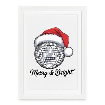 Disco Noël Père Noël avec Merry & Bright - Affiche encadrée (27 × 37 cm) - blanc - Devant