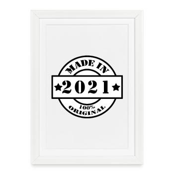 FABRIQUÉ EN 2021 Année de naissance de la construction Cadeau vintage - Affiche encadrée (27 × 37 cm) - blanc - Devant