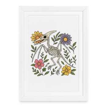 Squelette de ptérodactyle avec des fleurs - Affiche encadrée (27 × 37 cm) - blanc - Devant