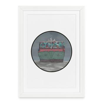 Bateau à conteneurs - Affiche encadrée (27 × 37 cm) - blanc - Devant