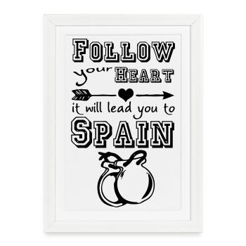 Heart leads you to Spain Espagne Cadeau - Affiche encadrée (27 × 37 cm) - blanc - Devant