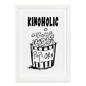 Kinoholic pop-corn - Cinéma - Film - Cadeau - Affiche encadrée (27 × 37 cm) - blanc - Devant