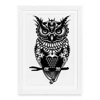 Un hibou noir - Affiche encadrée (27 × 37 cm) - blanc - Devant