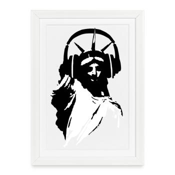 DJ Statue de la Liberté avec un Casque - Affiche encadrée (27 × 37 cm) - blanc - Devant