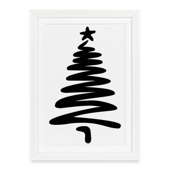 Christmas tree linear hand-drawn - Framed poster (27 × 37 cm) - white - Front