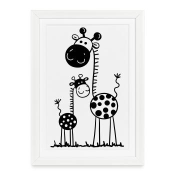 Drôle Girafes - Affiche encadrée (27 × 37 cm) - blanc - Devant