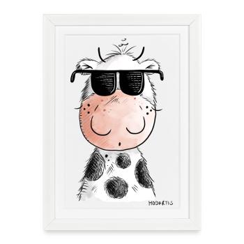 Cool cow with glasses I cow with sunglasses - Framed poster (27 × 37 cm) - white - Front
