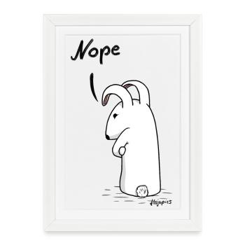 Grumpy bunny "Nope" - Framed poster (27 × 37 cm) - white - Front