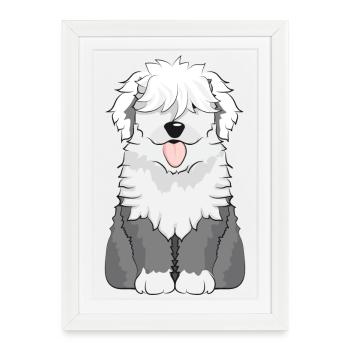 adorable Bobtail Dog - berger allemand en peluche - Affiche encadrée (27 × 37 cm) - blanc - Devant