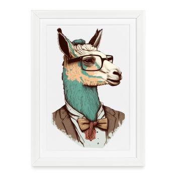 Lama nerd avec lunettes et costume - Affiche encadrée (27 × 37 cm) - blanc - Devant